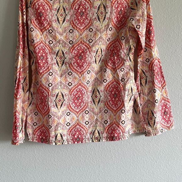 Prana Cotton Tunic Pink White Patterned Fabric V-Neck Split Hem Bottom Sleeves S - Picture 8 of 12